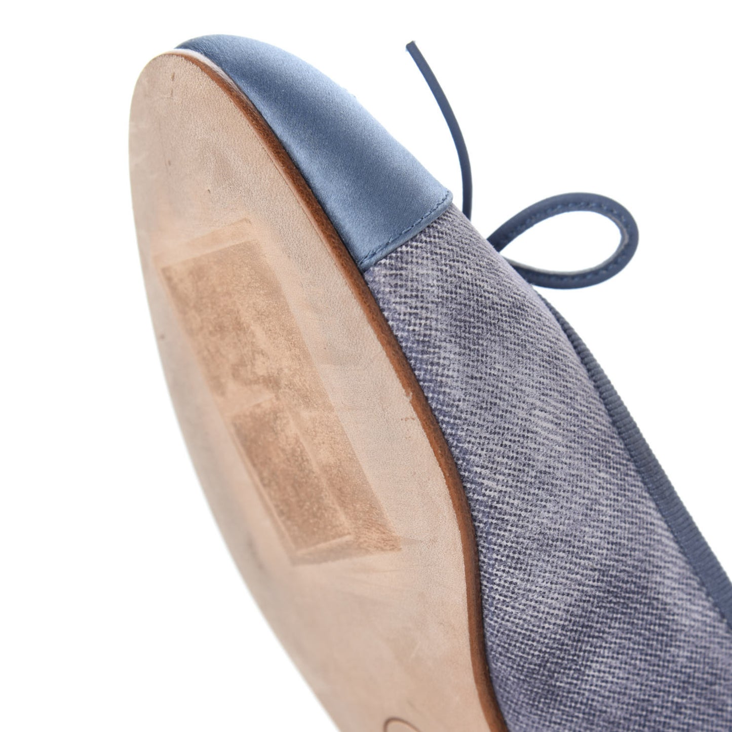 Satin Denim Goatskin CC Cap Toe Ballerina Flats 35 Blue