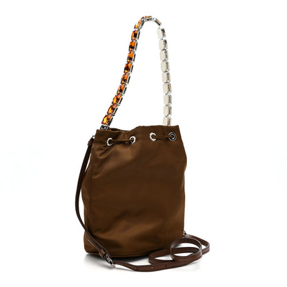 Prada Re-Nylon Saffiano Crystal Mini Re-Edition 1978 Bucket Bag Cacao 4 of 14