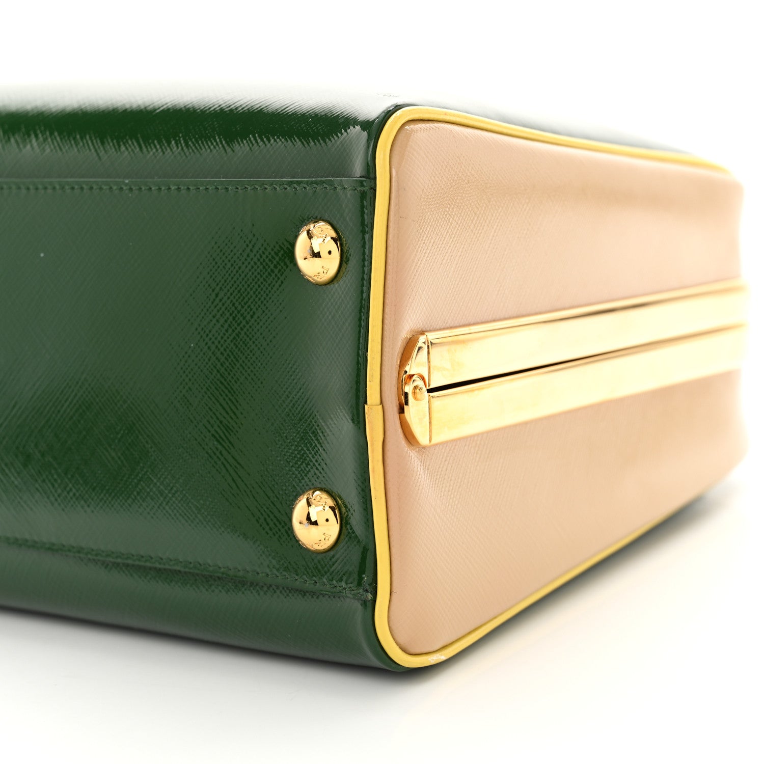 Prada Saffiano Vernice Pyramid Bag Larice Sabbia 10 of 16
