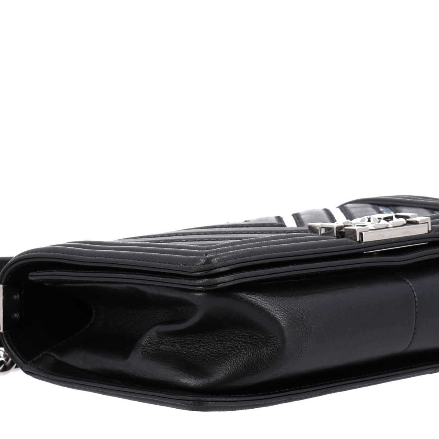 Lambskin Iridescent PVC Chevron Quilted Medium Boy Flap Black Silver