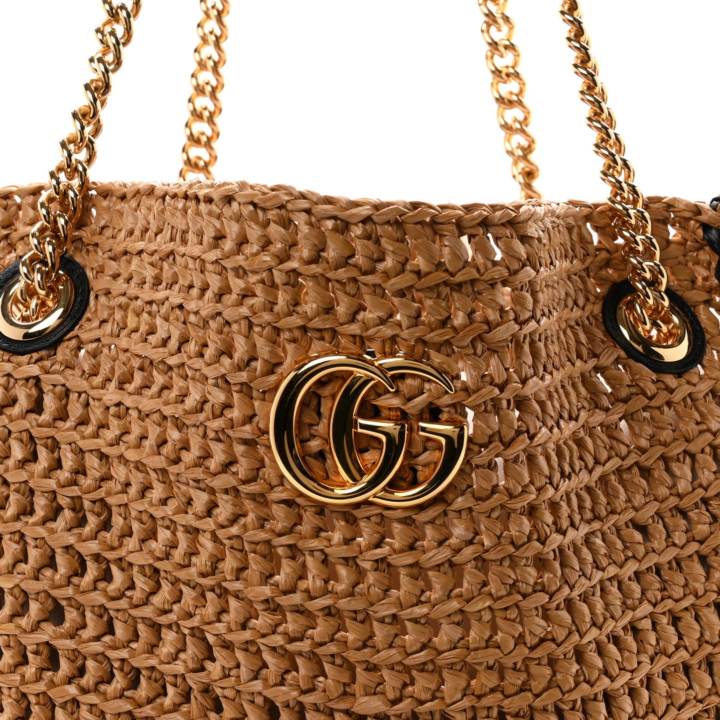 Raffia Effect Large GG Marmont Shoulder Tote Bag Natural Black