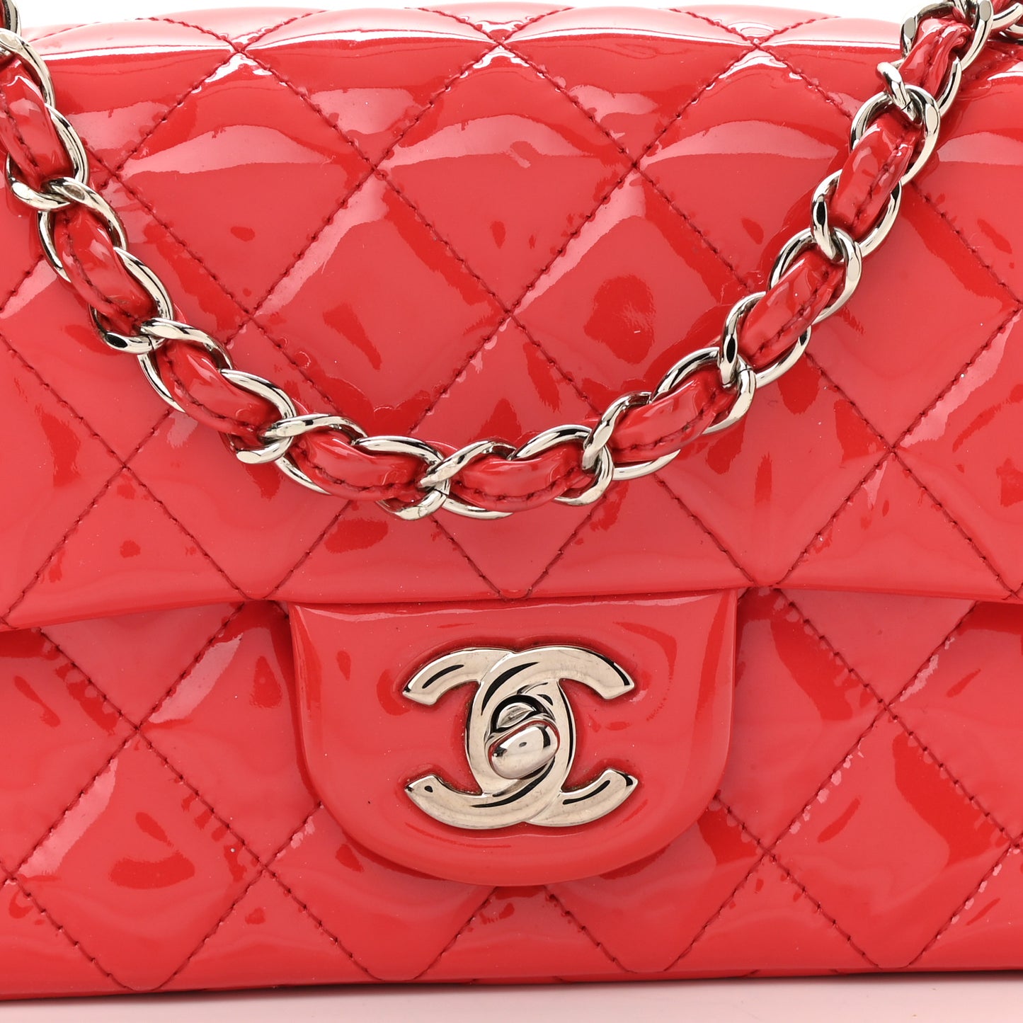 Patent Calfskin Quilted Mini Rectangular Flap Red