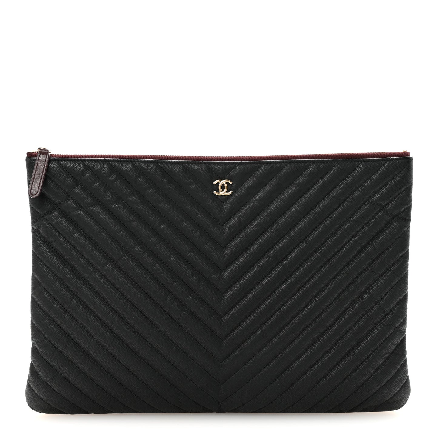 Caviar Chevron Quilted Large Cosmetic Case Black