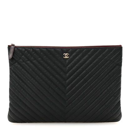 Chanel Caviar Chevron Quilted Large Cosmetic Case Black 1 of 7