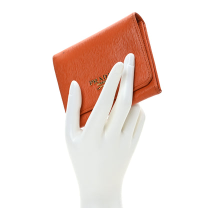 Prada Vitello Move Tri-Fold Compact Wallet Papaya 2 of 9