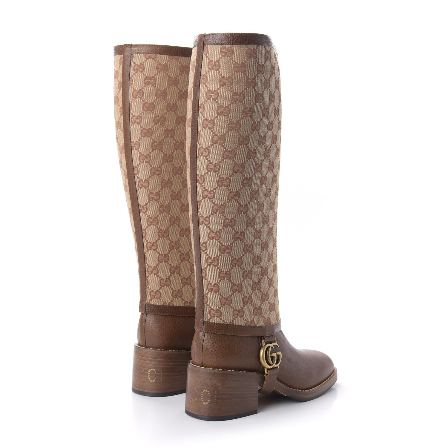 Gucci GG Monogram Calfskin Lola Tall Boots 38 Beige Ruggine Cuir 4 of 8