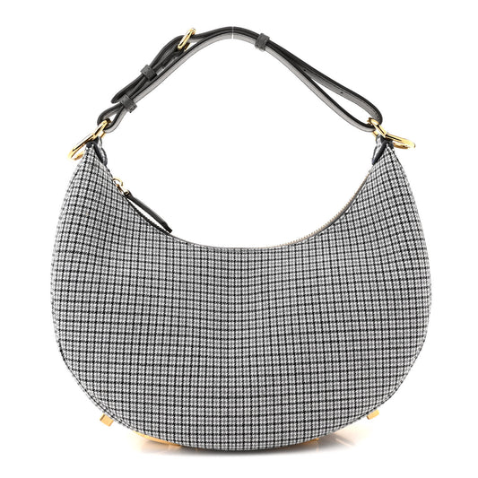 Wool Vitello Grace Small Houndstooth Small Fendigraphy Hobo Bag Grigio Anthracite