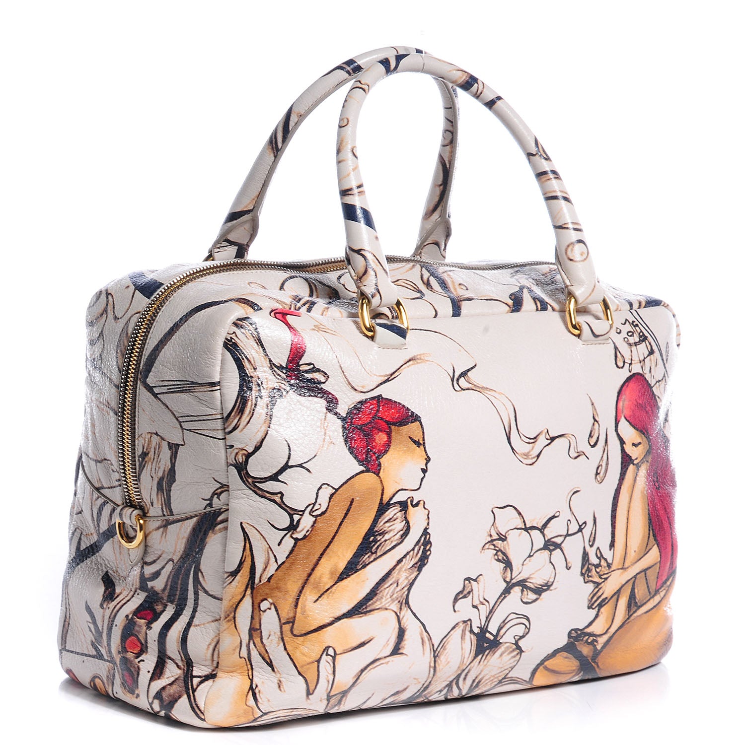 Prada X JAMES JEAN Cervo Lux Fairy Print Large Double Handle Boston Bag Prugna 5 of 12