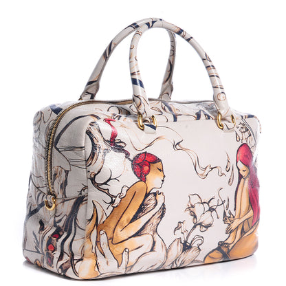 Prada X JAMES JEAN Cervo Lux Fairy Print Large Double Handle Boston Bag Prugna 5 of 12