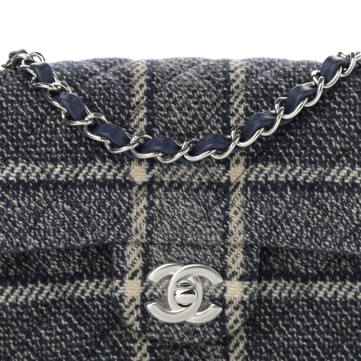 Tweed Quilted Mini Rectangular Flap Black Blue Sea Green