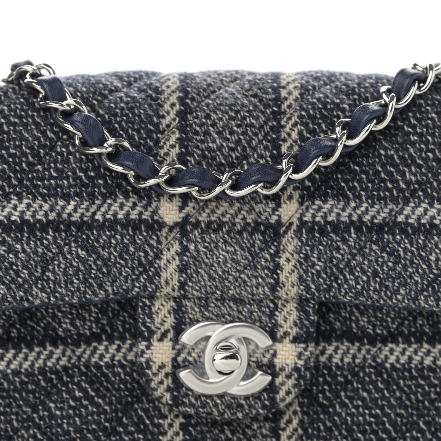 Chanel Tweed Quilted Mini Rectangular Flap Black Blue Sea Green 8 of 11