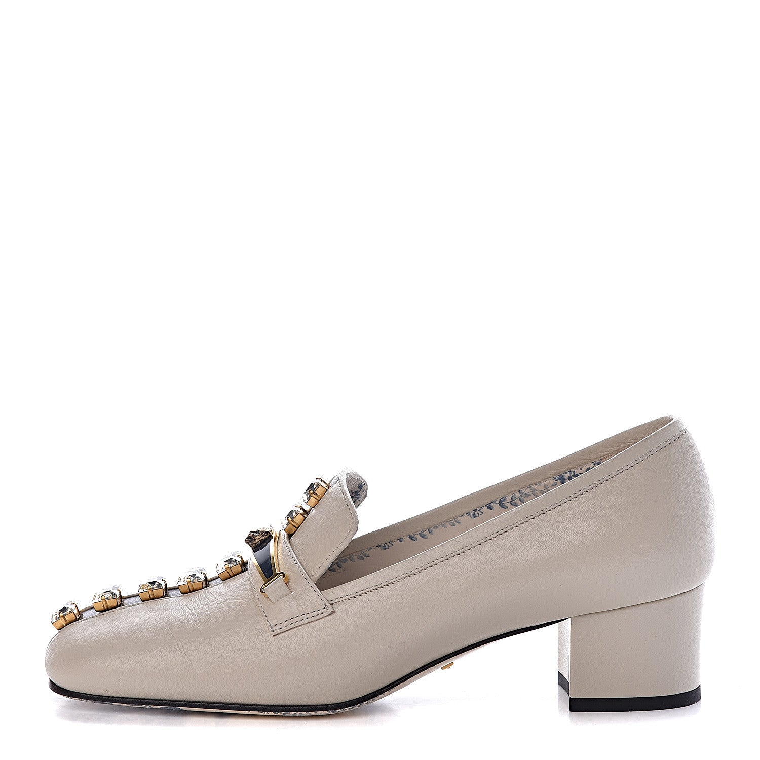 Gucci Goatskin Crystal Mid-Heel Loafer Pumps 38 Ivory 1 of 10