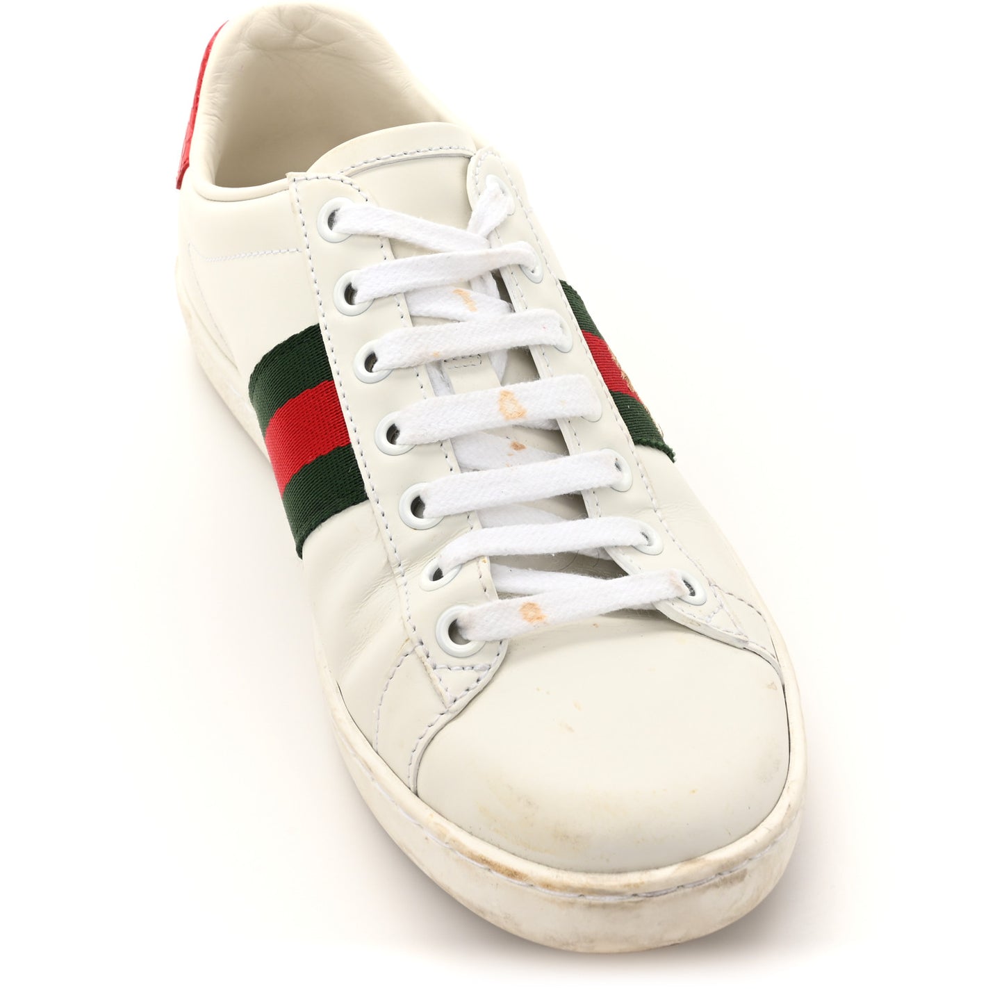 Calfskin Ayers Bee Embroidered Womens Ace Sneakers 36 White Green