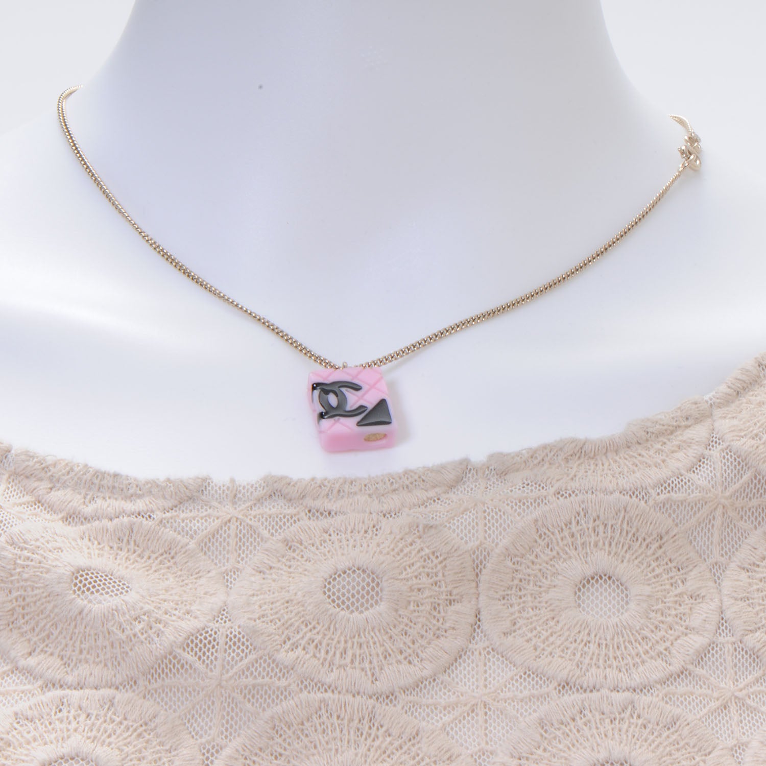 Chanel Resin Cambon Necklace Pink Black 2 of 4