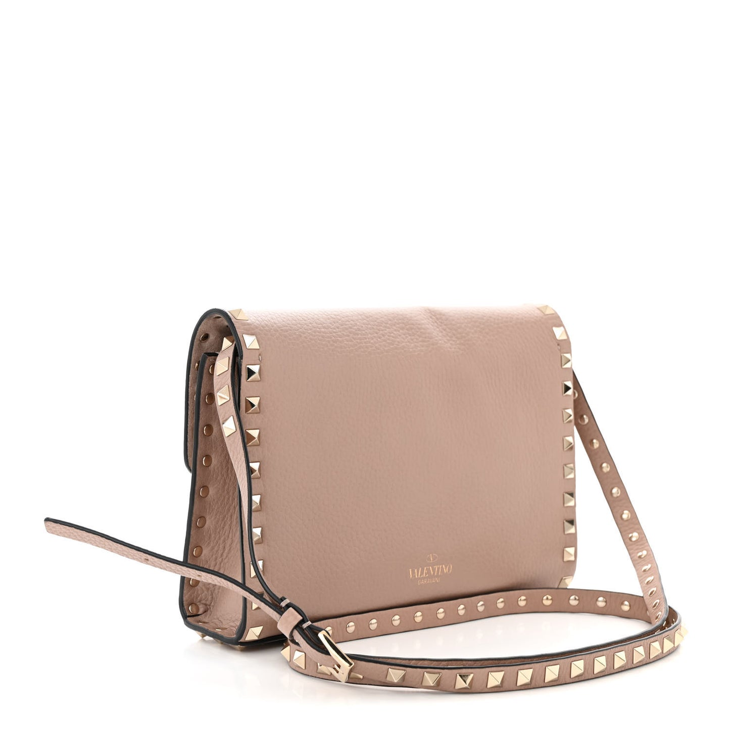Pebbled Calfskin Medium Rockstud Flip Lock Crossbody Bag Poudre