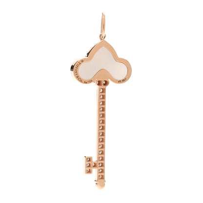 Tiffany 18K Rose Gold Diamond Mother of Pearl Fleur De Lis Key Pendant 3 of 5