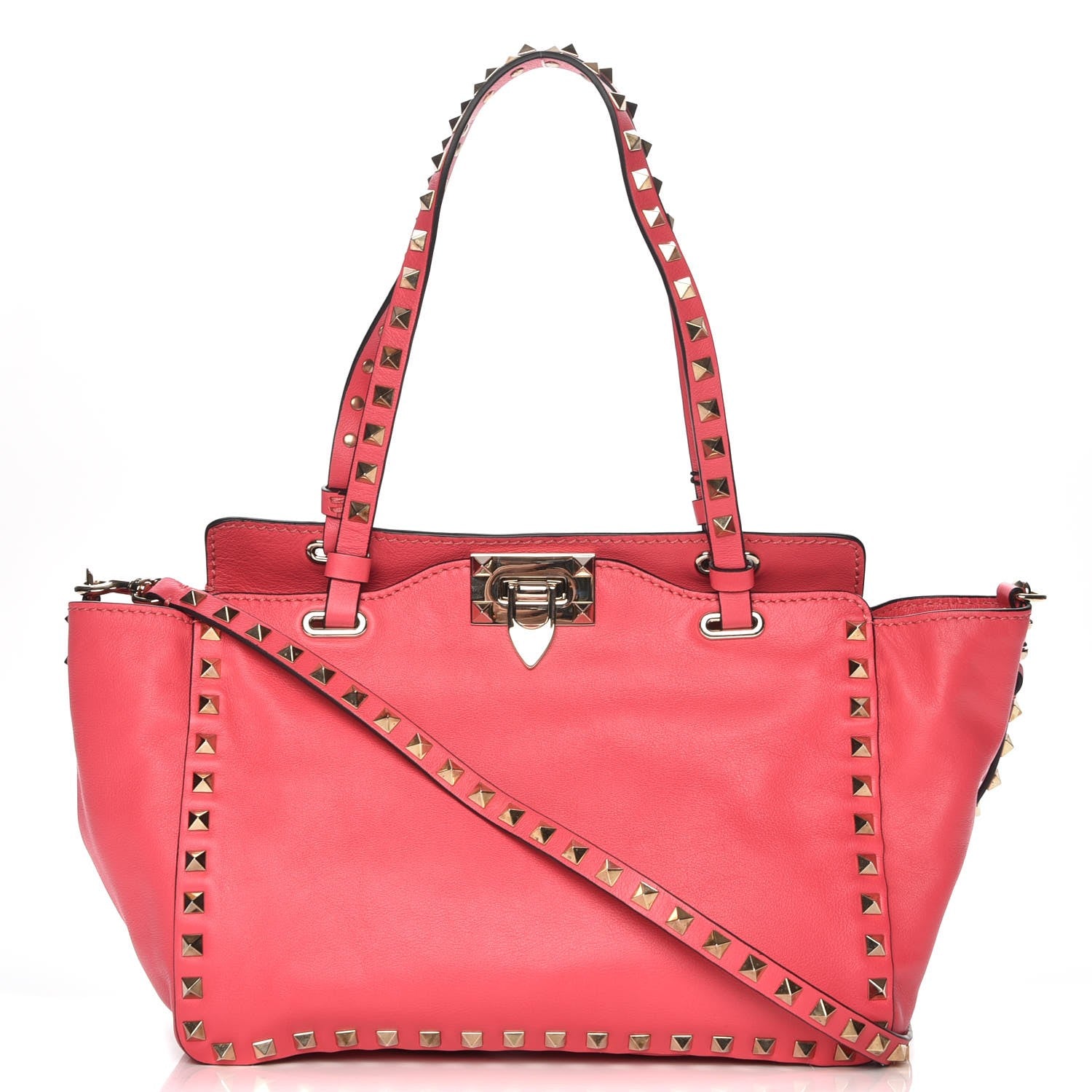 Valentino Garavani Vitello Small Rockstud Tote Raspberry 1 of 8