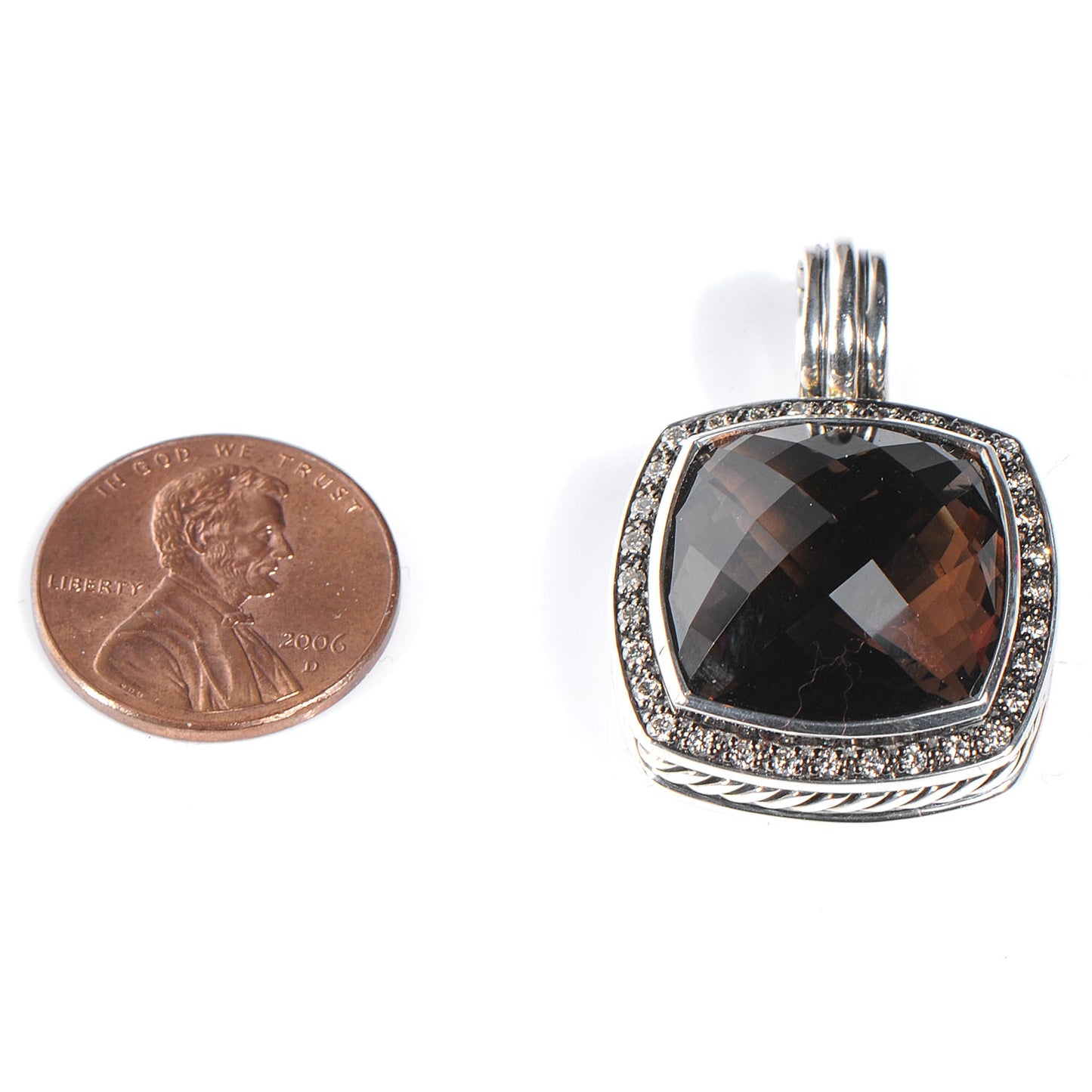 Sterling Silver Diamond 14mm Smoky Quartz Albion Pendant