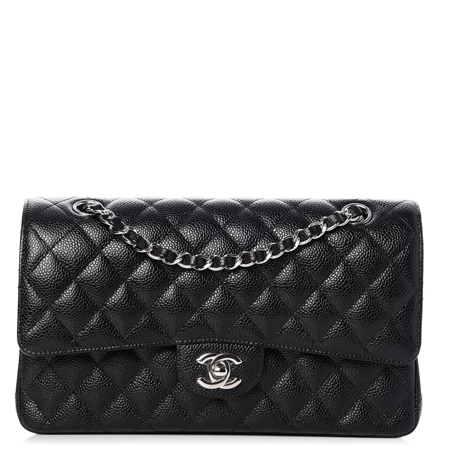 Caviar Quilted Medium Double Flap Black