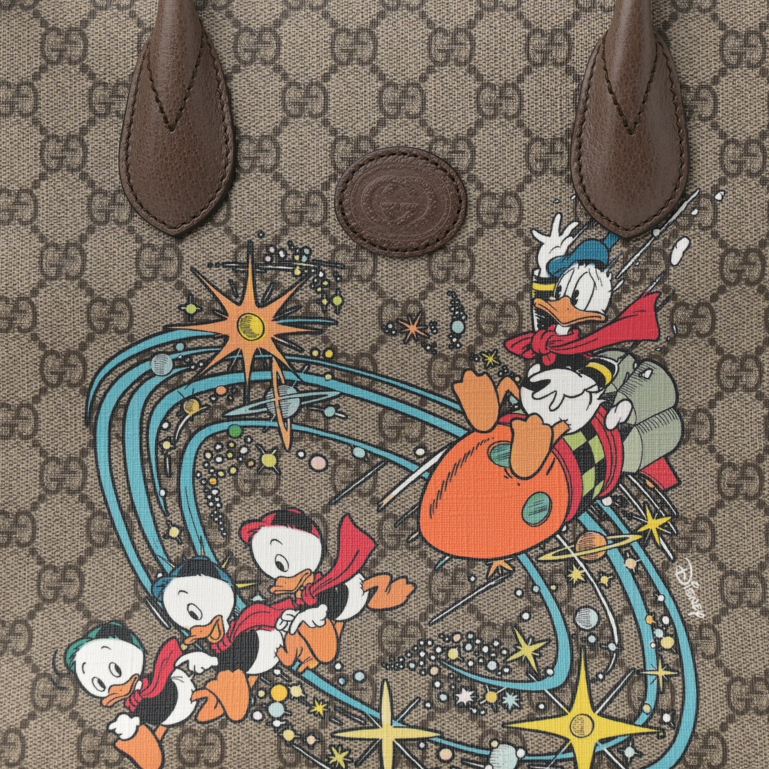 Gucci X DISNEY GG Supreme Monogram Donald Duck Retro Interlocking G Tote Bag Beige Multicolor New Acero 8 of 11