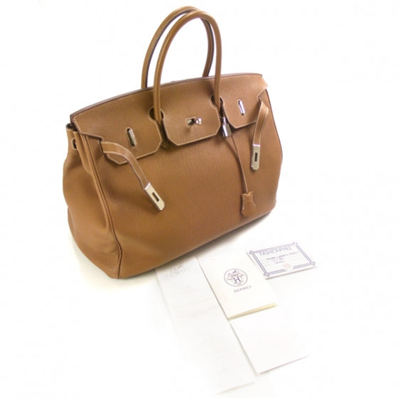 Hermes Clemence Leather BIRKIN 40 Gold Tote Bag 4 of 12