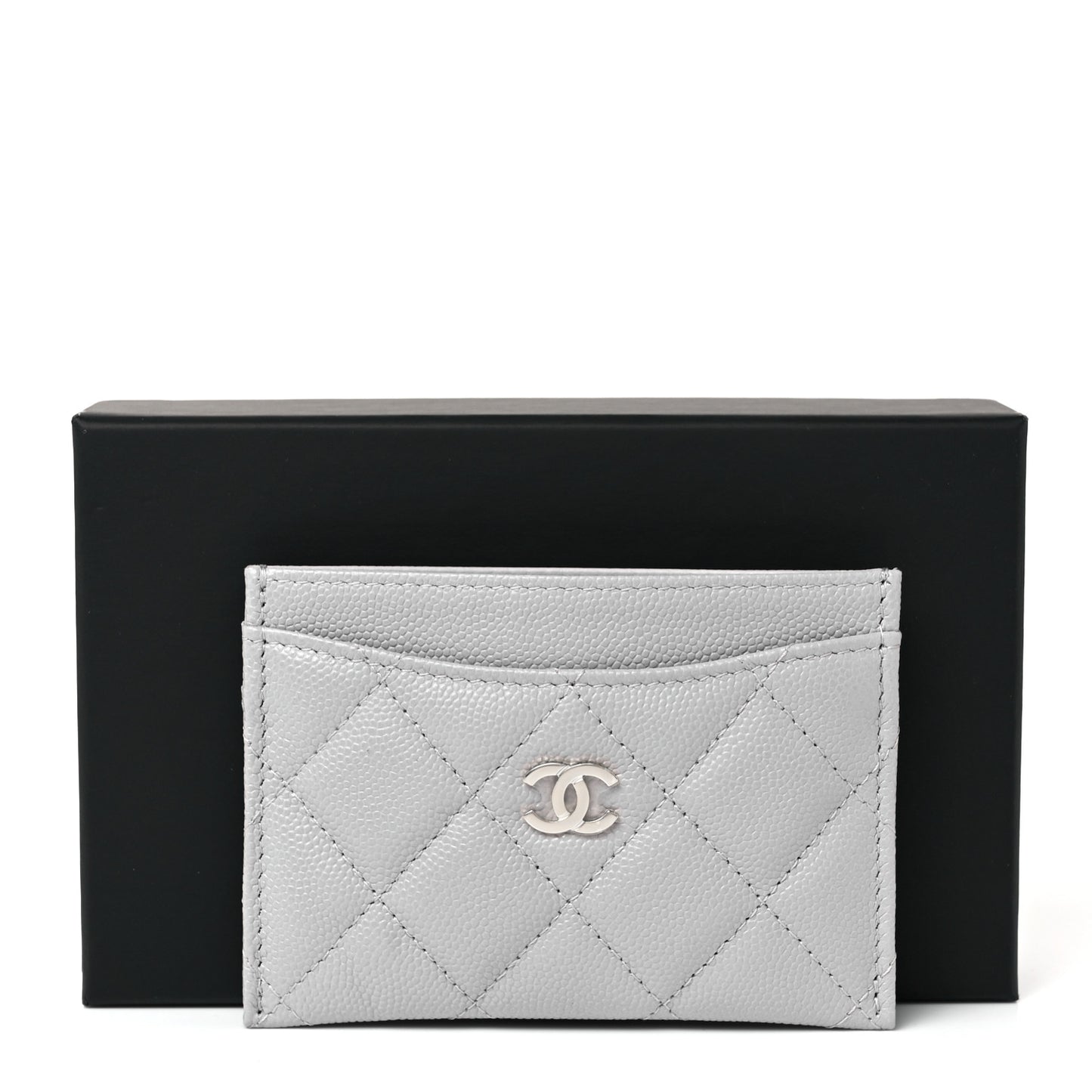 Caviar Quilted Card Holder Grey