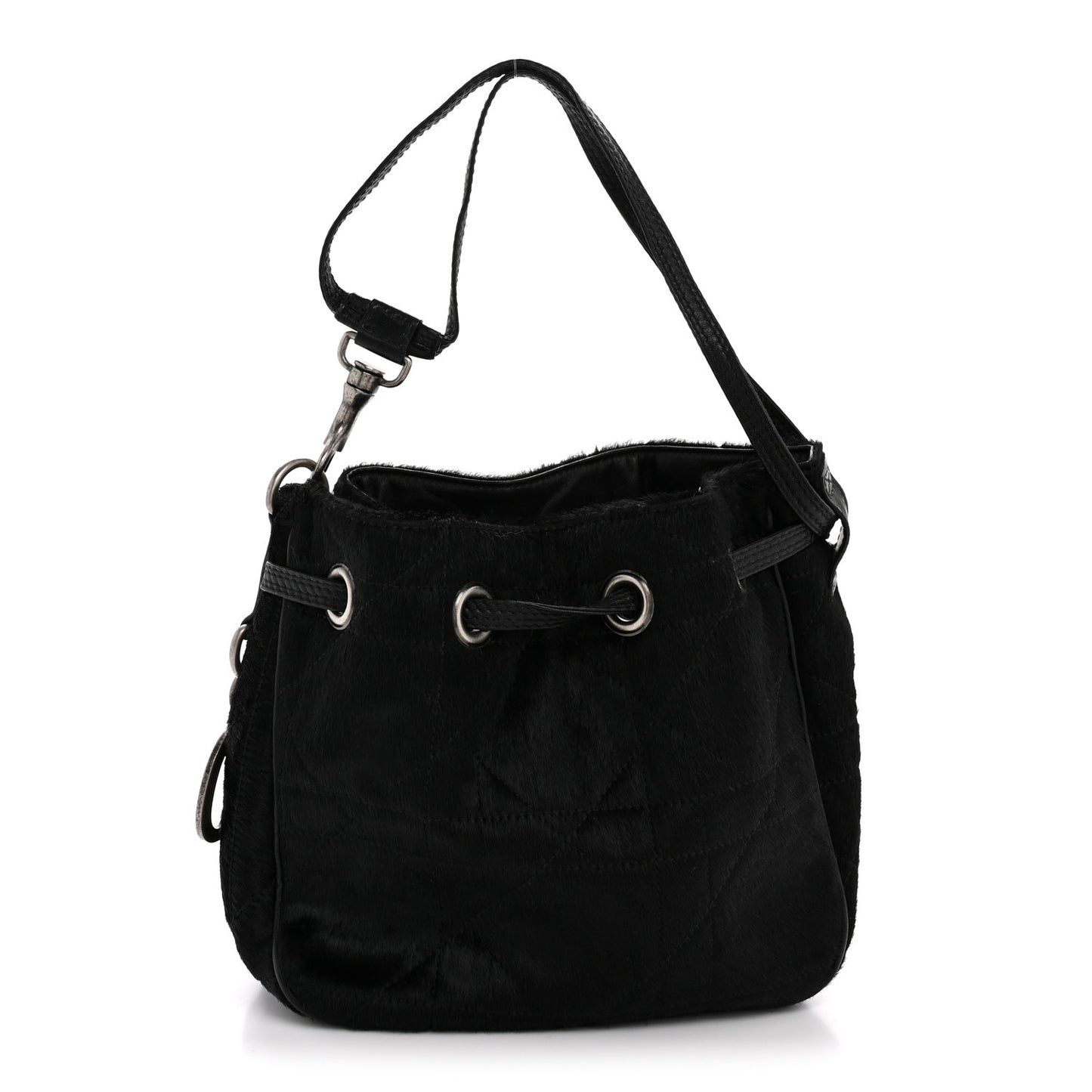 Pony Hair Cannage Drawstring Bag Black