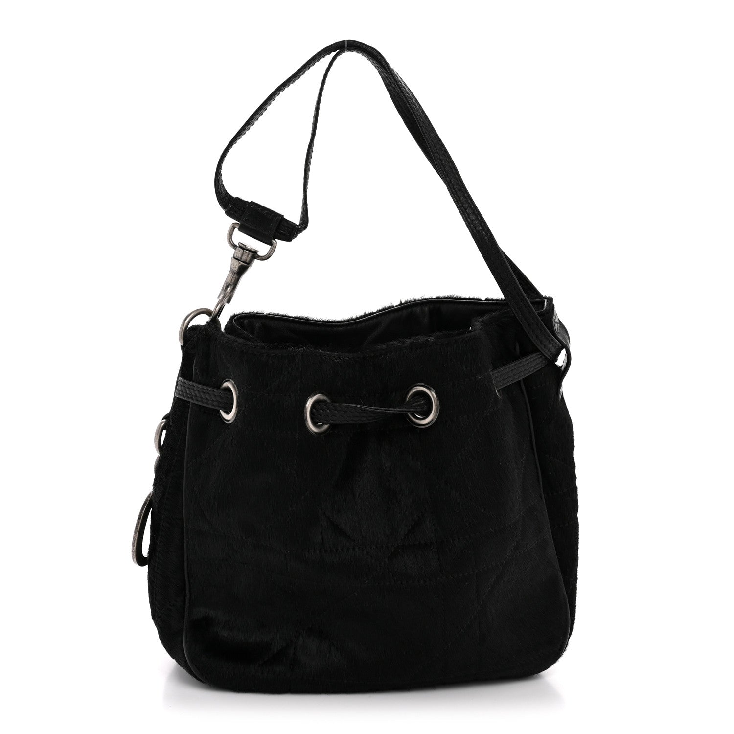 Christian Dior Pony Hair Cannage Drawstring Bag Black 1 of 12