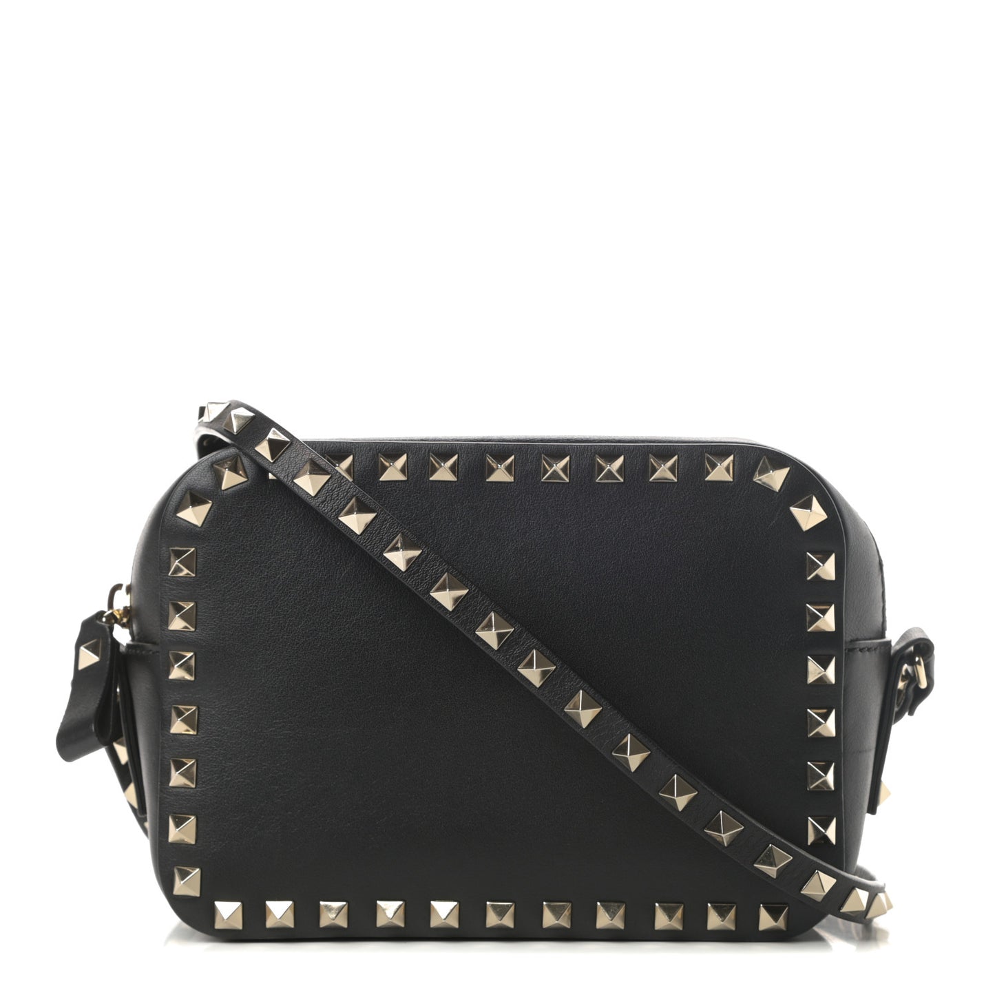 Calfskin Rockstud Camera Crossbody Bag Black