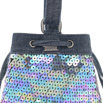 Chanel Sequin Denim Small Drawstring Bucket Bag Blue 10 of 12