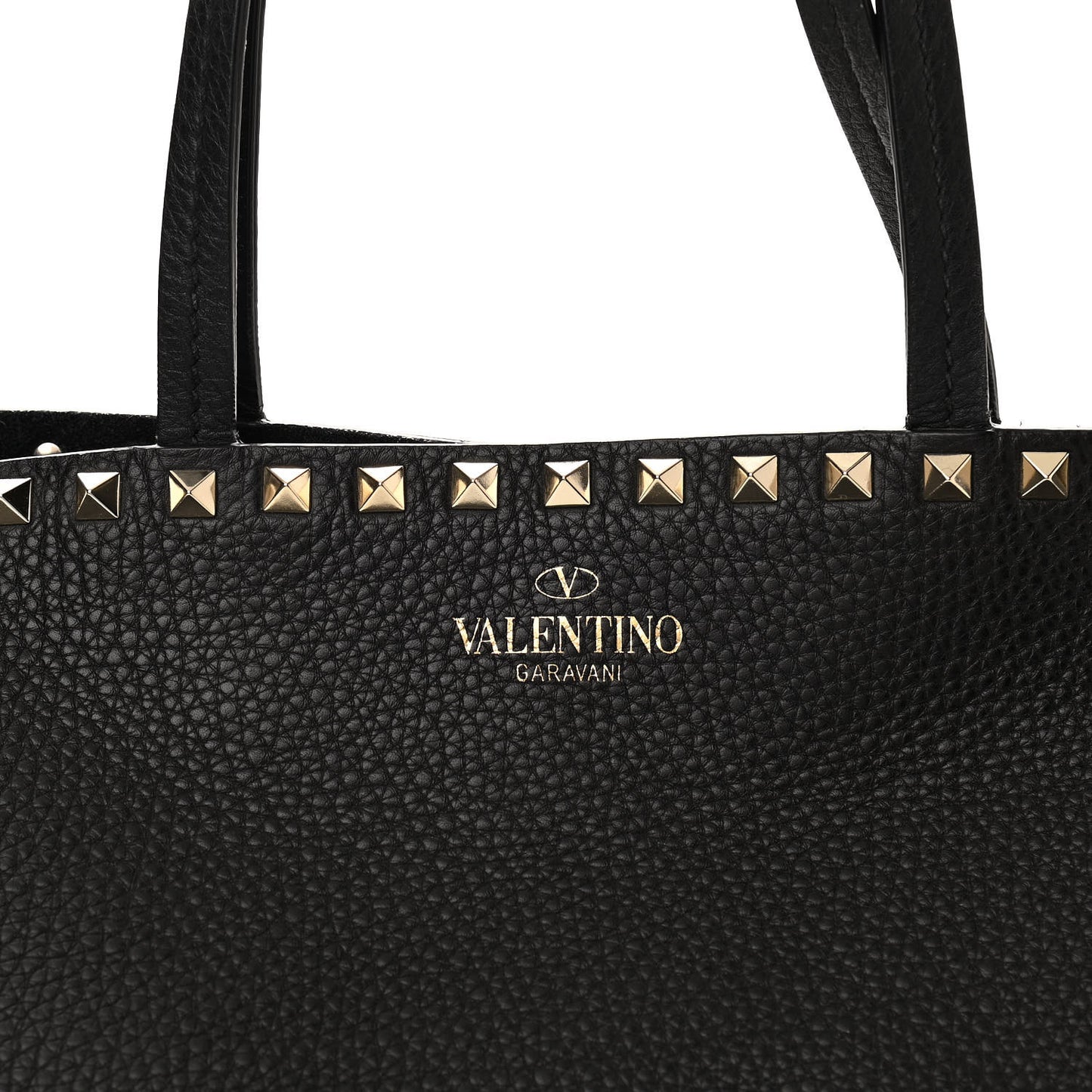 Grained Calfskin Rockstud Shoulder Tote Black