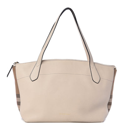 Burberry Derby Calfskin House Check Medium Welburn Tote Limestone 1 of 9