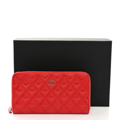 Chanel Patent Quilted Double Stitched Zip Around Wallet Red 9 of 9