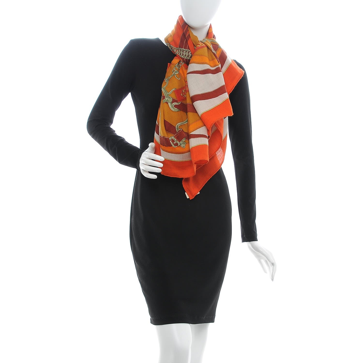 Hermes Cashmere Silk La Promenade Du Matin Shawl 140 Orange Naturel Ocre 2 of 7