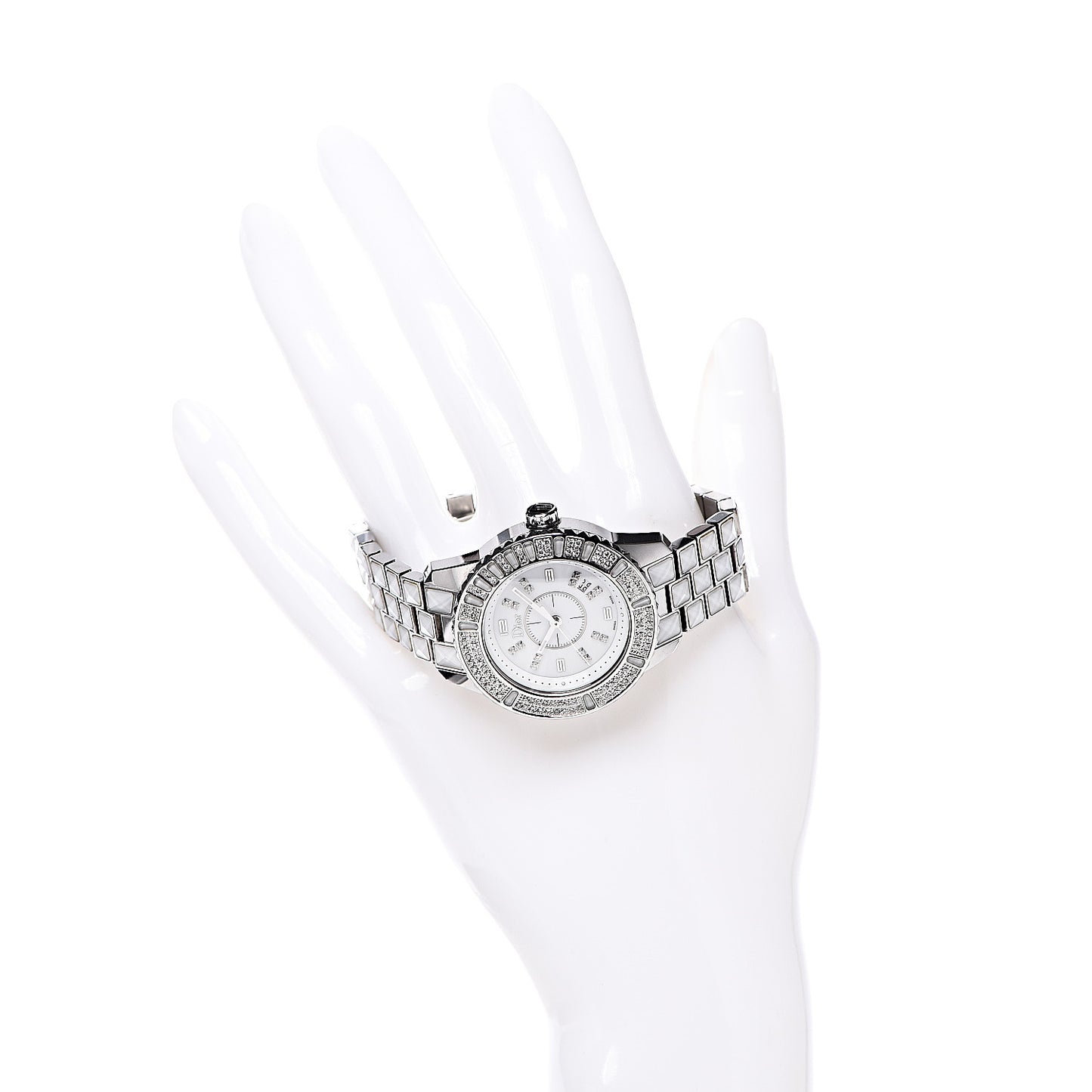 Stainless Steel Diamond Bezel Sapphire 33mm Christal Quartz Watch White
