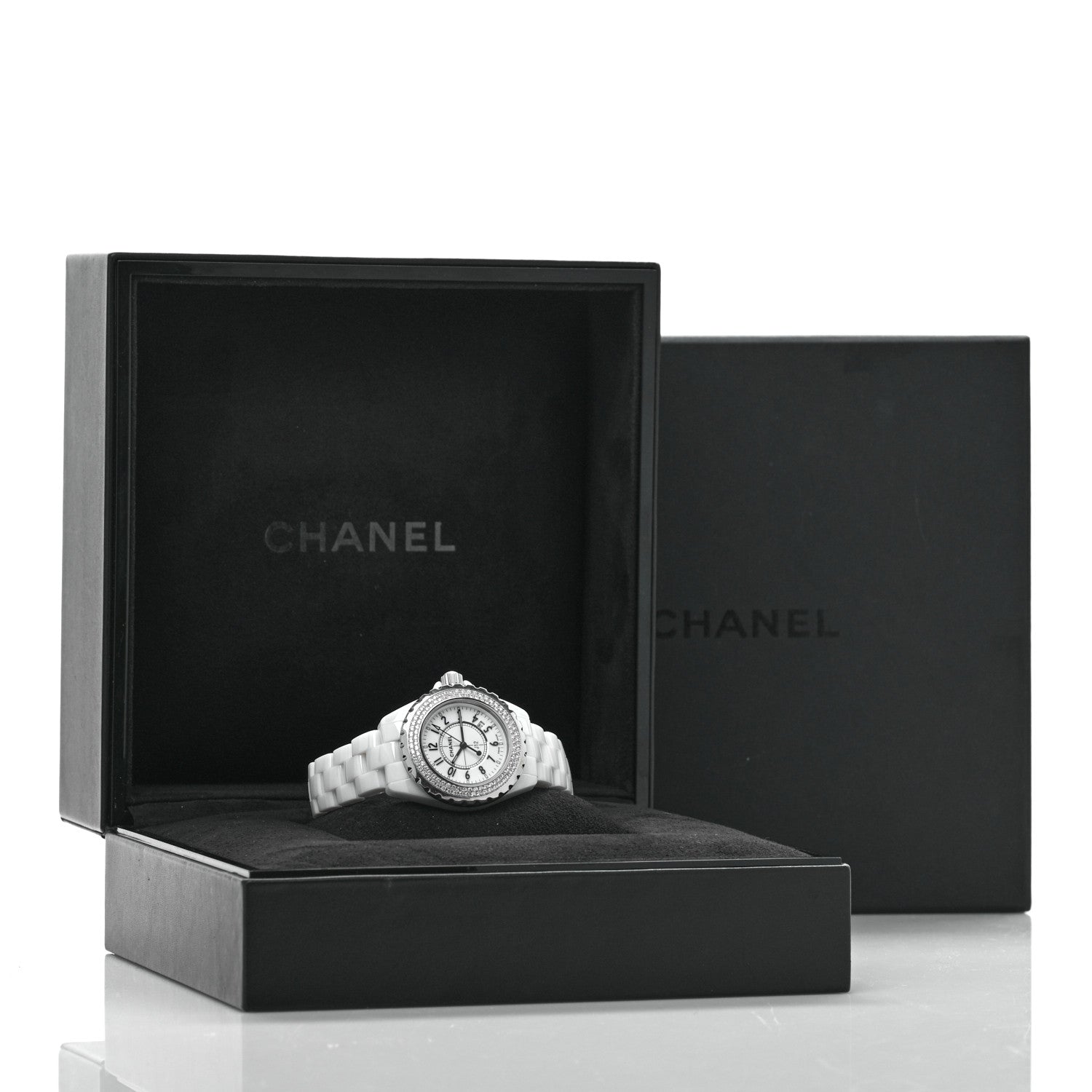 Chanel Stainless Steel Ceramic Diamond Pave Bezel 33mm J12 Quartz Watch White 5 of 5
