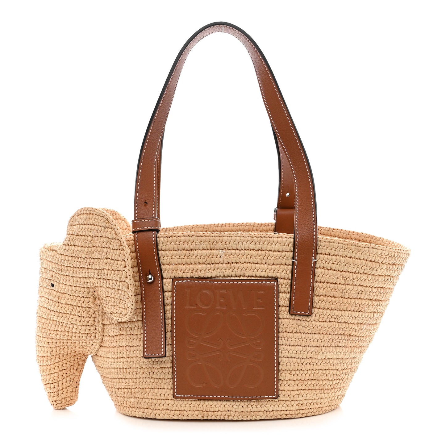 Raffia Small Elephant Basket Tote Bag Natural Tan