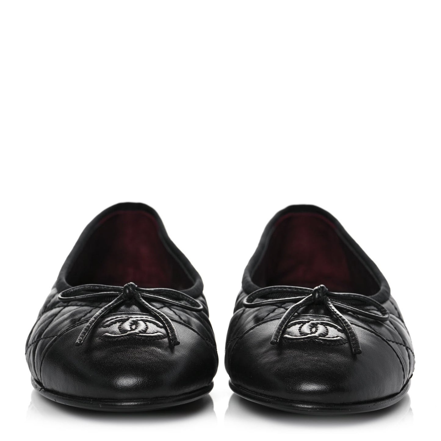 Aged Calfskin Quilted CC Cap Toe Ballerina Flats 36 Black