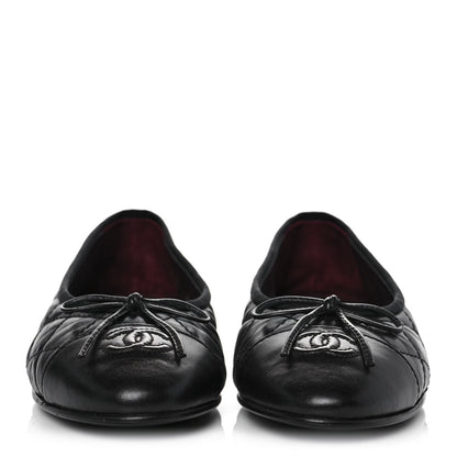Chanel Aged Calfskin Quilted CC Cap Toe Ballerina Flats 36 Black 2 of 10