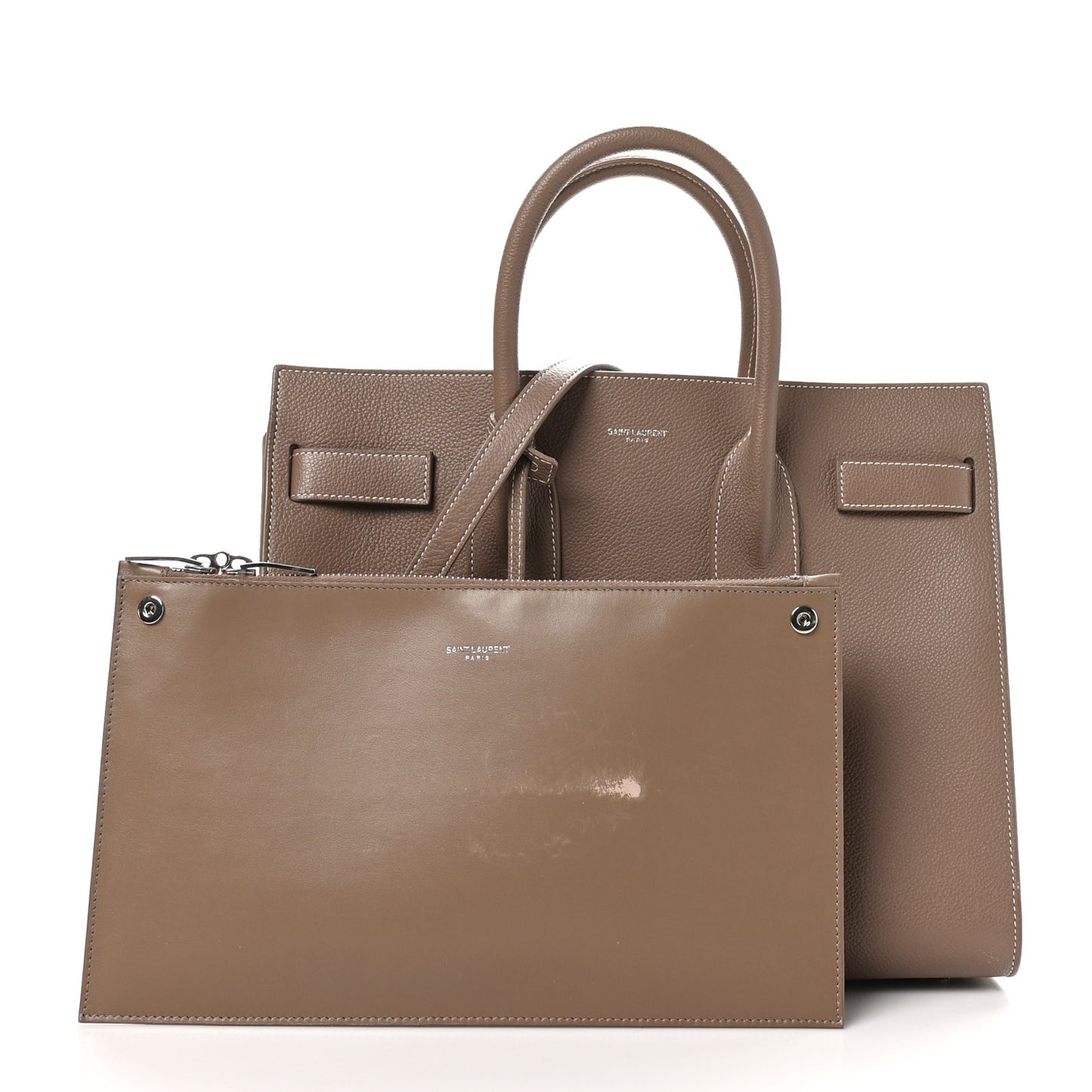 Grained Calfskin Topstitch Small Classic Sac De Jour Taupe