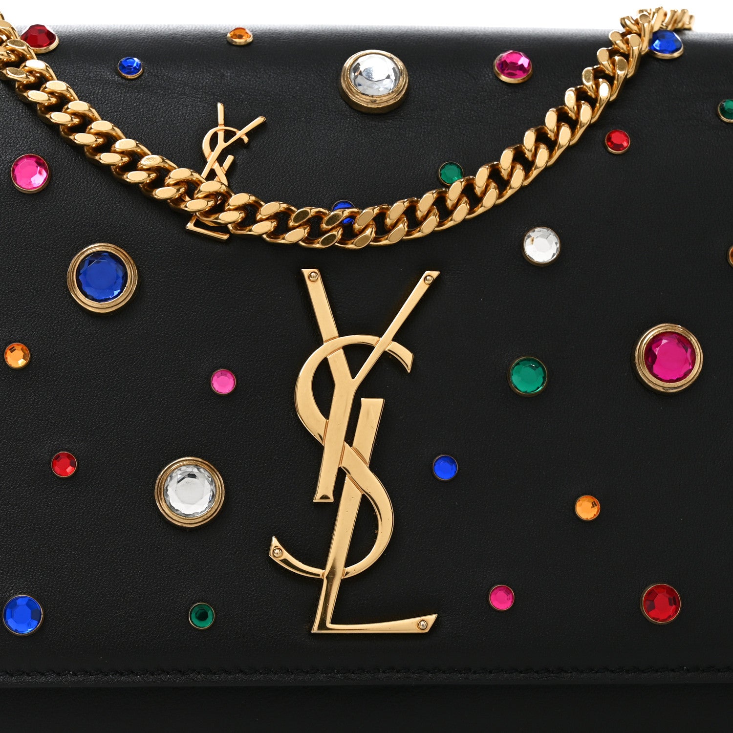 Saint Laurent Calfskin Crystal Medium Monogram Kate Satchel Black 7 of 9
