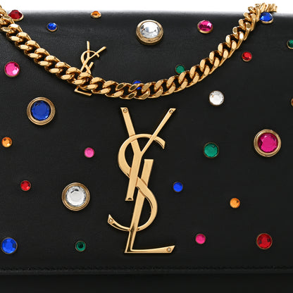 Saint Laurent Calfskin Crystal Medium Monogram Kate Satchel Black 7 of 9