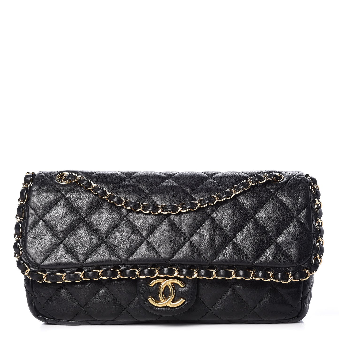 Calfskin Quilted Medium Chain Me Flap Black