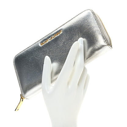 Saint Laurent Metallic Calfskin Classic Letters Zip Around Wallet Silver 2 of 6