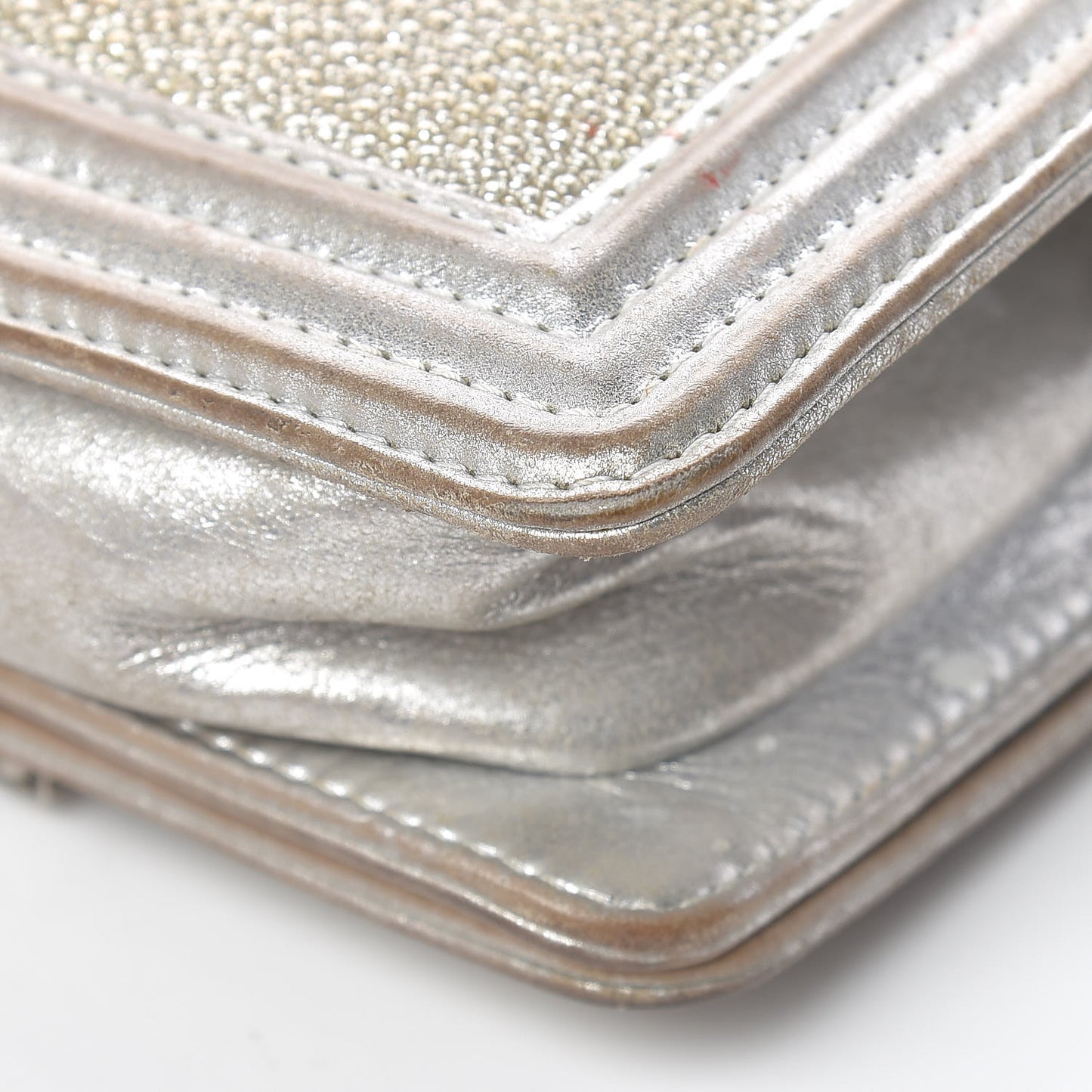 Metallic Galuchat Stingray Mini Boy Flap Silver