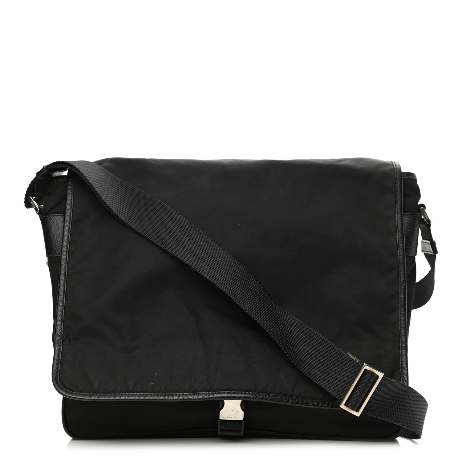 Prada Tessuto Nylon Saffiano Logo Messenger Bag Black 1 of 11