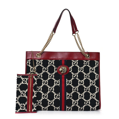 Gucci Tweed GG Monogram Large Rajah Chain Tote Romantic Cherry Black White 3 of 12