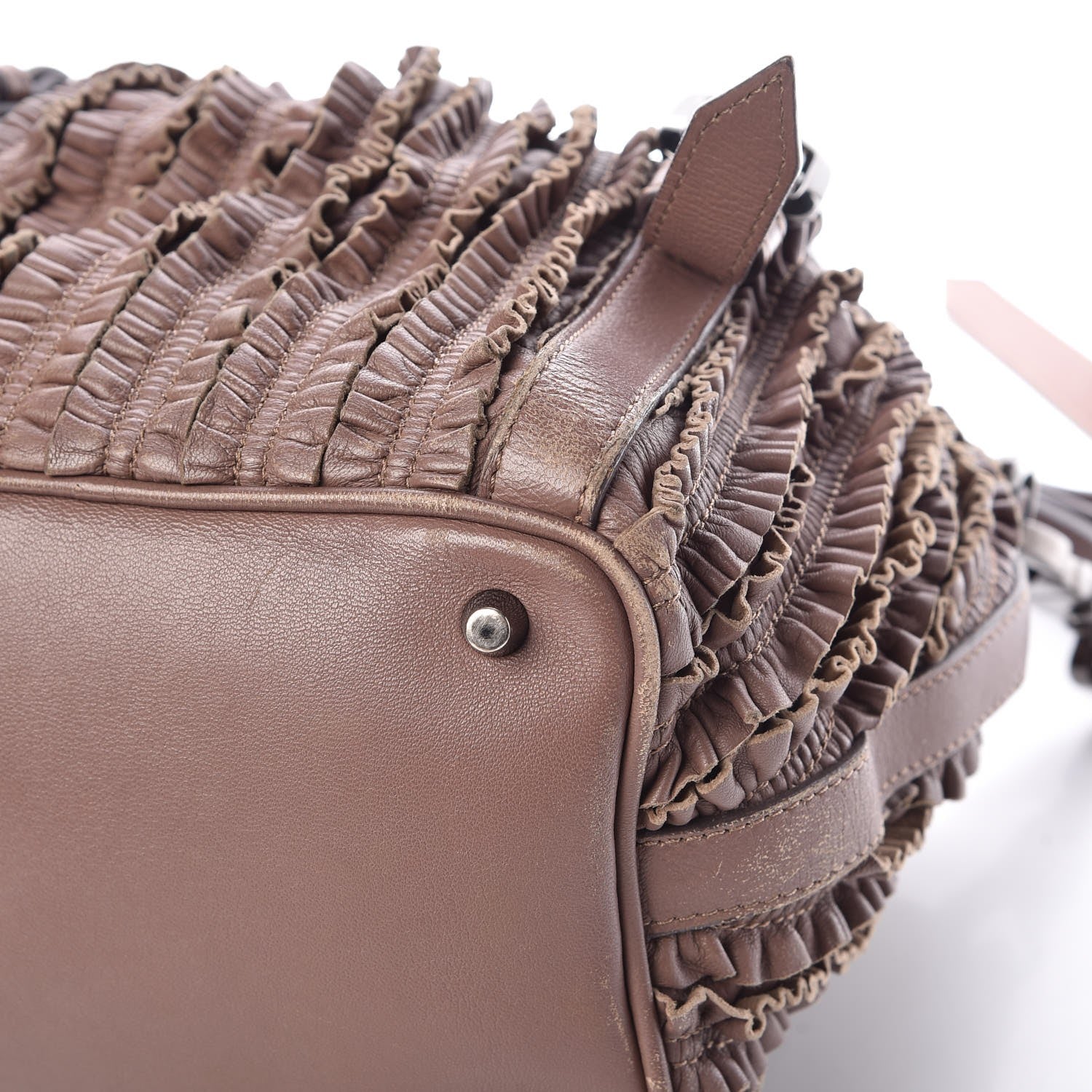 Burberry Calfskin Ruffled Medium Lowry Dark Taupe Pink 12 of 15