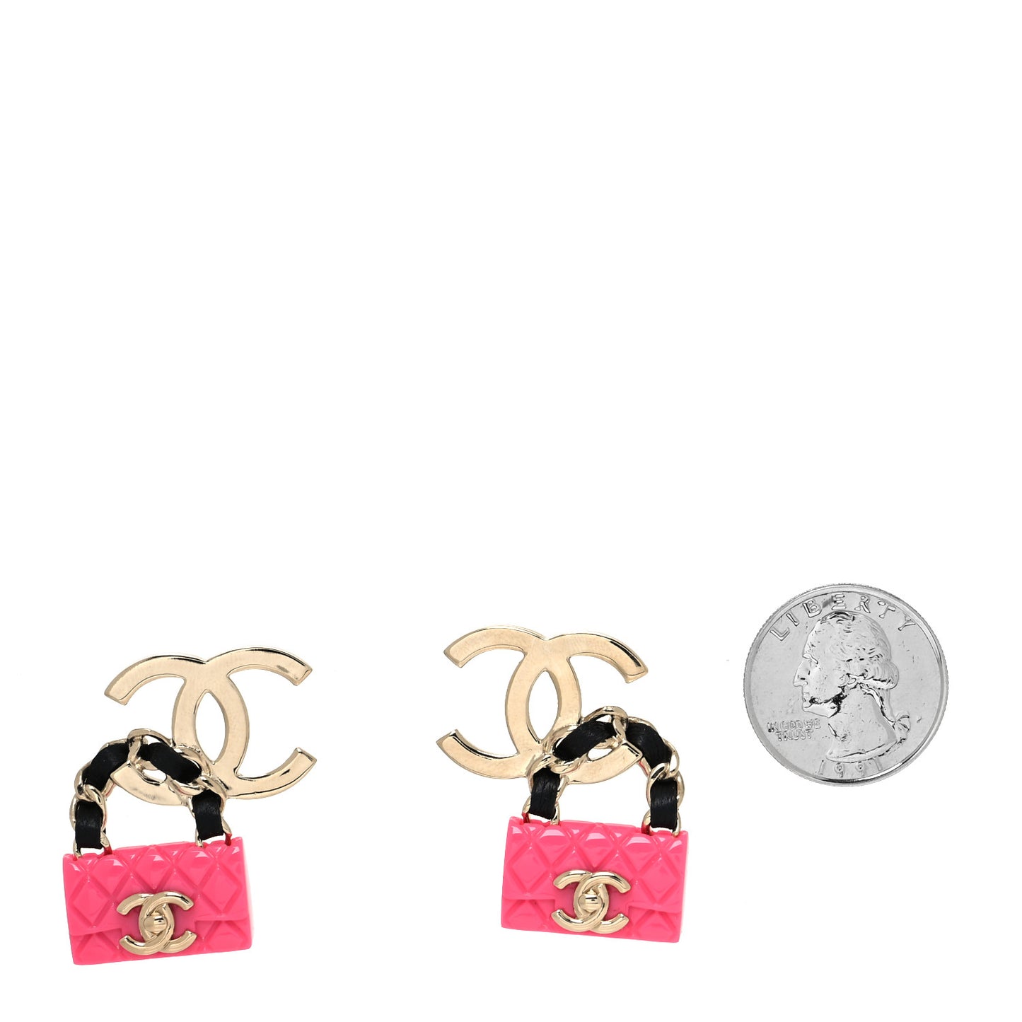 Calfskin Metal Resin CC Quilted Flap Earrings Gold Black Pink
