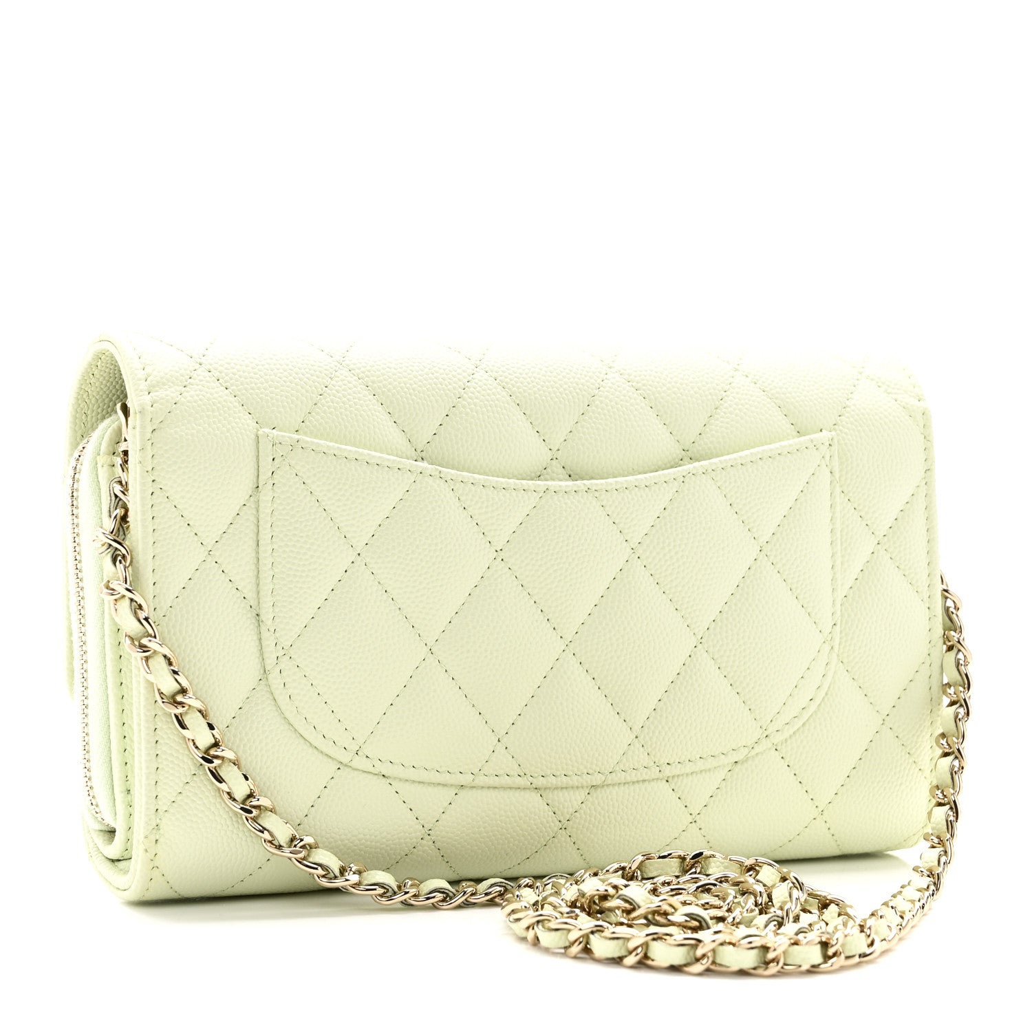 Chanel Caviar Quilted Phone Holder Wallet on Removable Chain Light Green 4 of 12